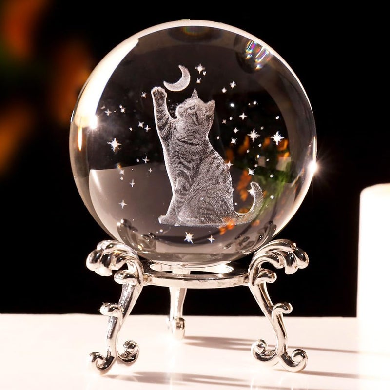 ZRENJHUS Cat Lover Gifts for Women 3D Cat Crystal Ball Themed Gift Mom Birthday Kitty Laddy Gift for Christmas Mothers Day - Image 1
